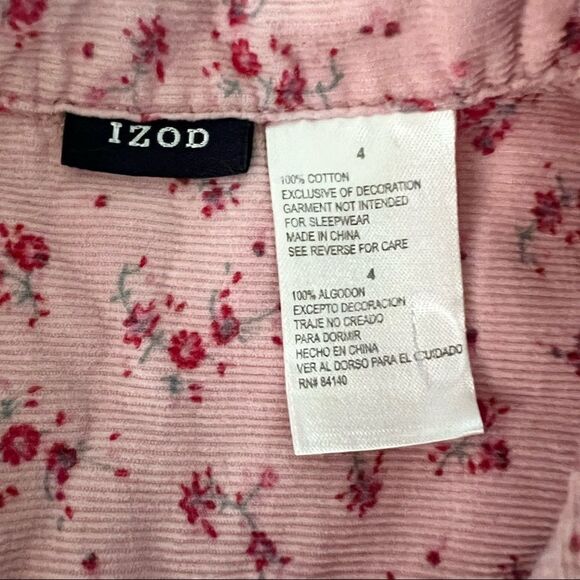 Vintage Izod Pinwale Floral Corduroy Pink Shirtdress Size 4 Cottagecore - Picture 3 of 4